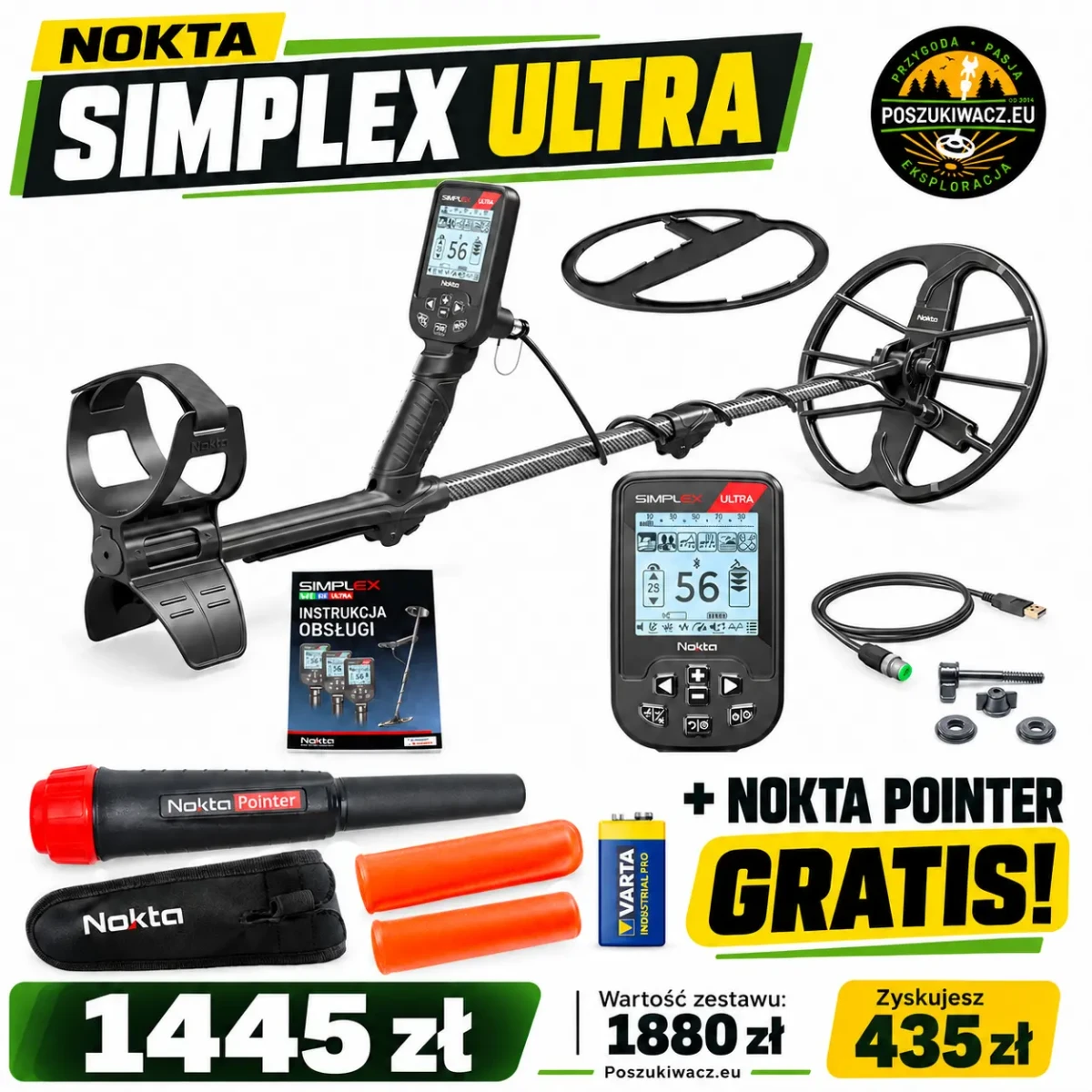 Nokta Simplex Ultra SX28 – wykrywacz metali cewka 11″ DD + pinpointer Nokta Pointer GRATIS