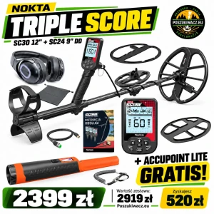 Nokta Triple SCORE – wykrywacz metali z cewkami SC30 i SC24 DD + AccuPOINT Lite GRATIS